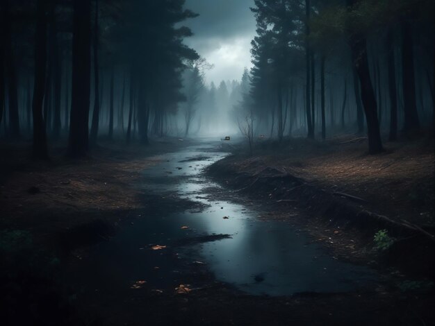 A beleza de uma floresta escura e nebulosa capturando os efeitos assustadores da poluição