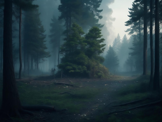 A beleza de uma floresta escura e nebulosa capturando os efeitos assustadores da poluição