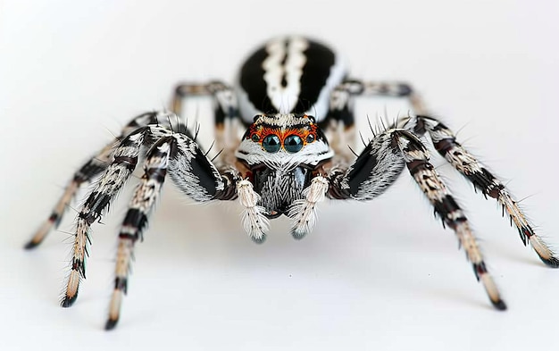 Foto a beleza desenhada de uma aranha-zebra em fundo branco