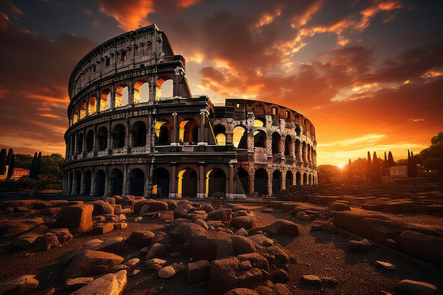 A beleza do Coliseu ao amanhecer Foto de alta qualidade