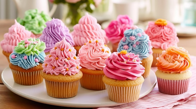 A beleza dos cupcakes com seus redemoinhos perfeitos de glacê e confeitos