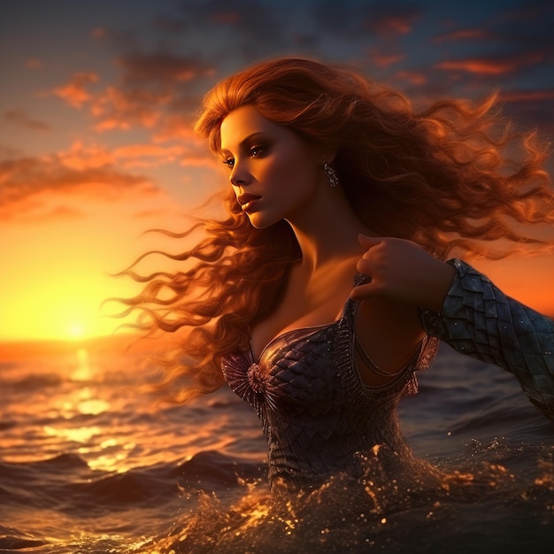 A beleza encantadora de uma sereia nadando graciosamente no mar