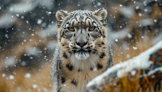 A beleza esquiva dos leopardos das neves navegando graciosamente pela neve.