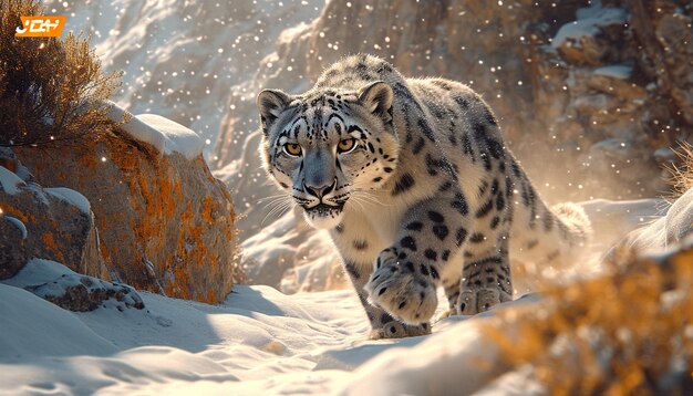 A beleza esquiva dos leopardos das neves navegando graciosamente pela neve.