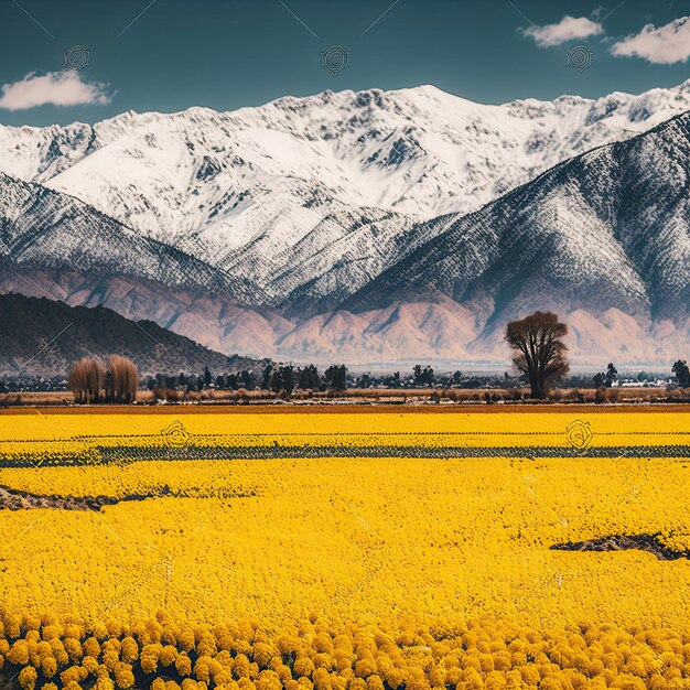 A beleza estonteante dos campos de mostarda e picos nevados da Caxemira39 Gerada por IA