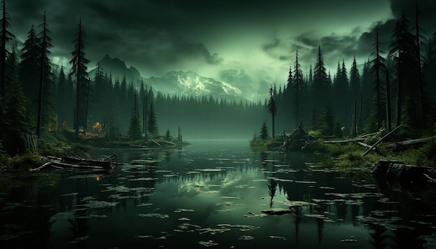A beleza natural da cena tranquila refletida no pacífico lago florestal gerado pela inteligência artificial