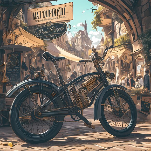 Foto a bicicleta steampunk, uma obra-prima atemporal