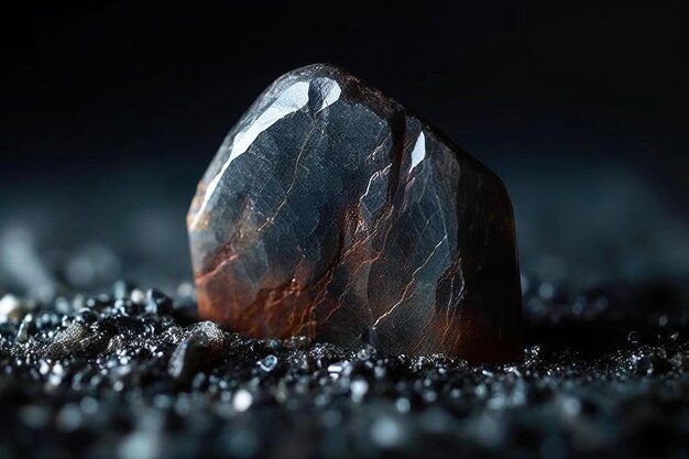 A biotita é uma pedra natural preciosa rara em um fundo preto gerado pela IA. Modelo de bandeira de cabeçalho