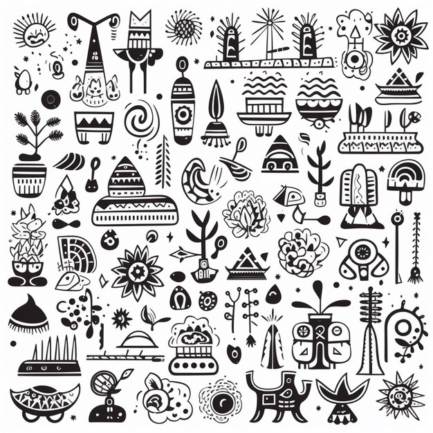 Foto a black and white drawing of various items and symbols generative ai