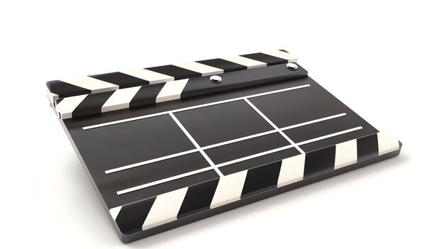 Foto a black and white movie clapperboard with a glossy surface the clapperboard is open with the black side facing the viewer