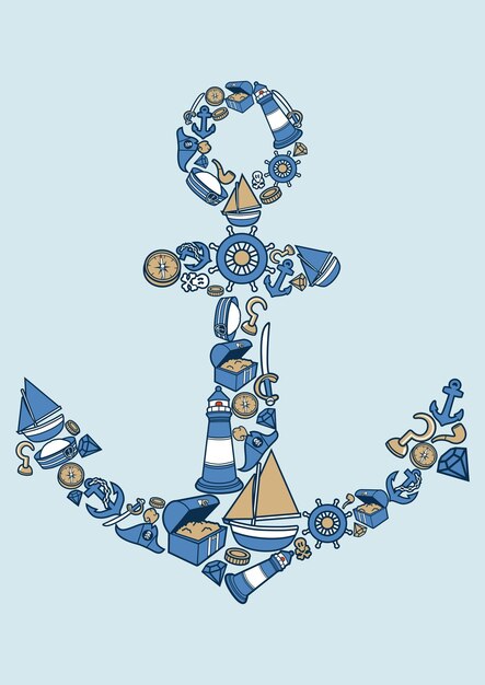 Foto a blue anchor with a blue ship and a round sign that saysseaon it