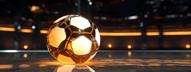 Foto a bola de futebol e a sua luz a brilhar sobre ela