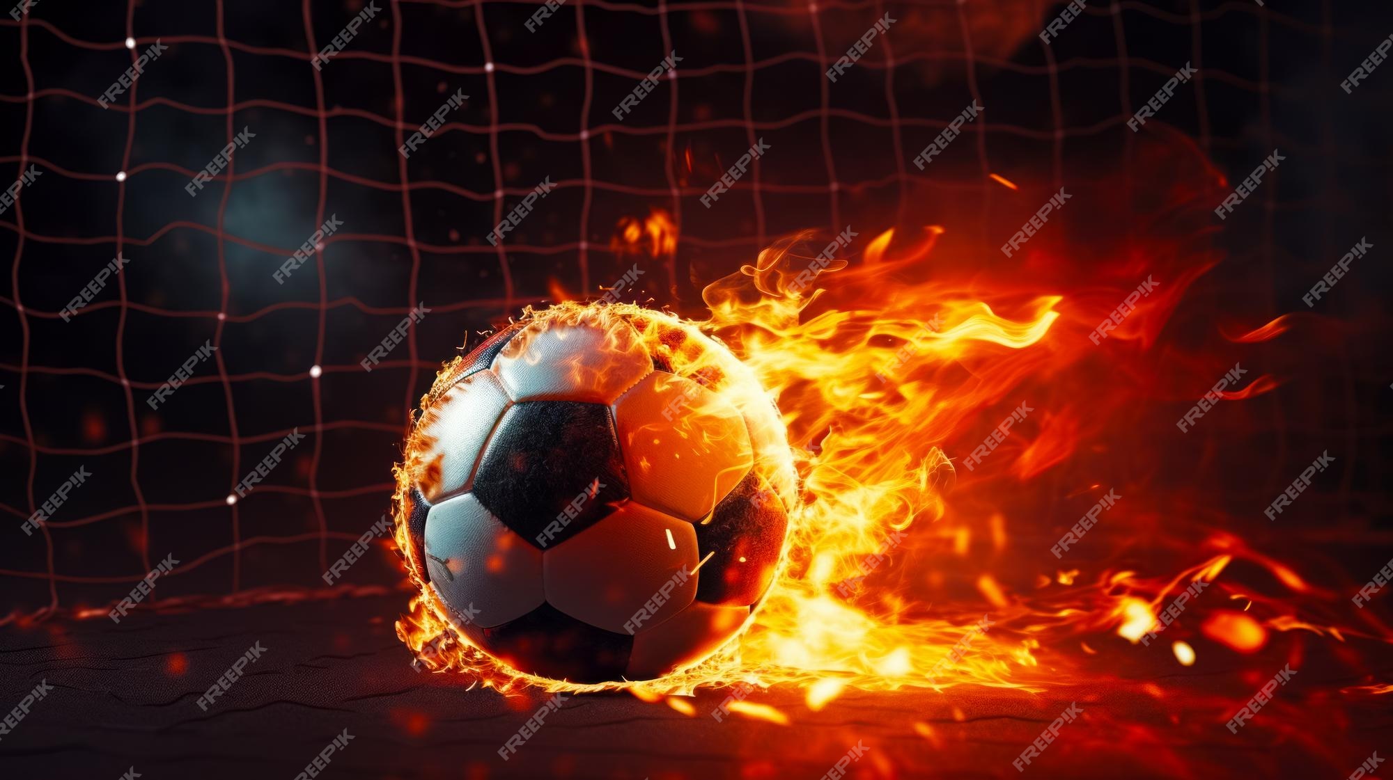 Bola de futebol em fogo e água ilustração da bola de futebol envolta em  elementos em fundo preto gerar ai