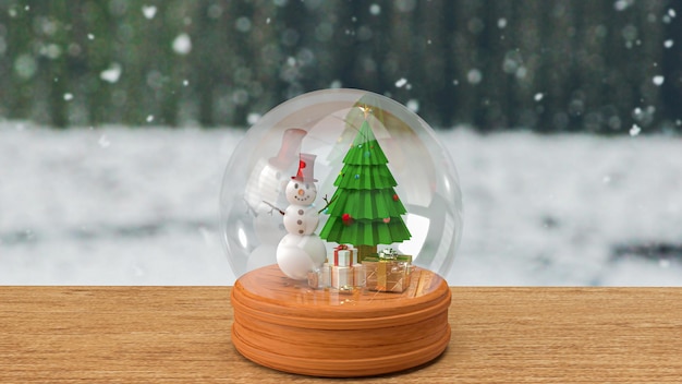 A bola de vidro decoração de natal sazonal de inverno para férias ou celebração conceito renderização em 3d