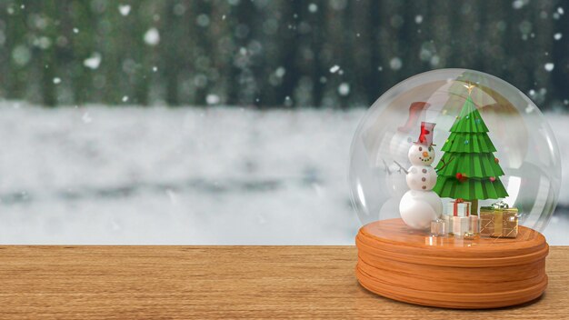 A bola de vidro decoração de natal sazonal de inverno para férias ou celebração conceito renderização em 3d