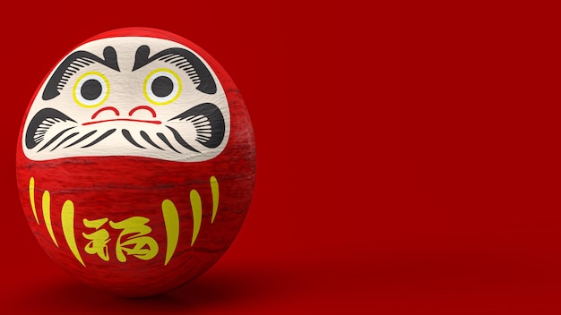 A boneca japonesa daruma na renderização 3d de fundo vermelho