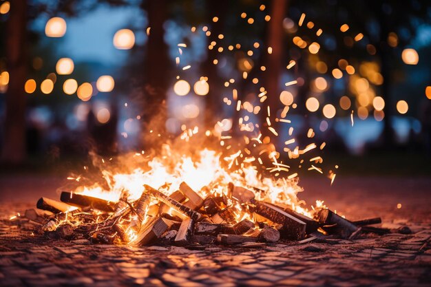 Foto a bonfire with a black background and a picture of a fire