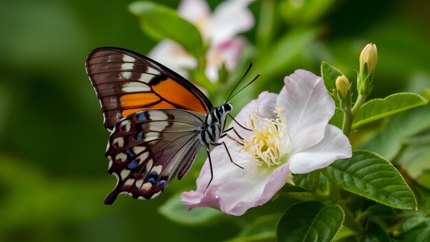 A borboleta Aporia crataegi sentada em uma flor pálida muito afiada