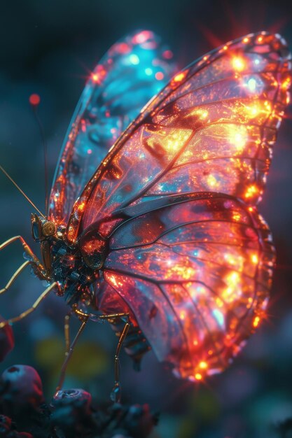 A borboleta senta-se na flor na noite