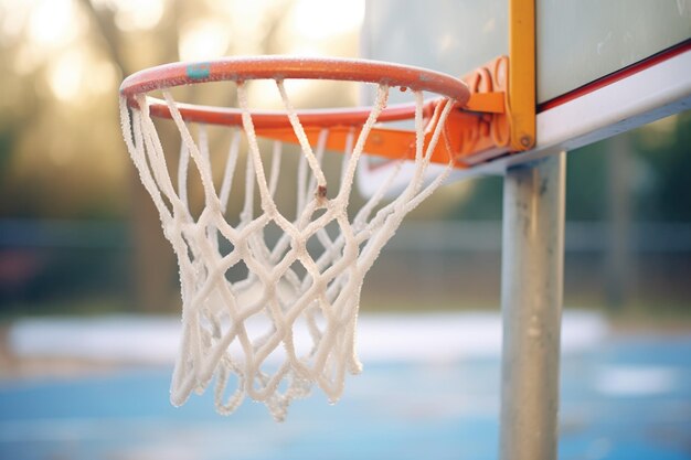 Foto a borda do aro de basquetebol é esfriada.