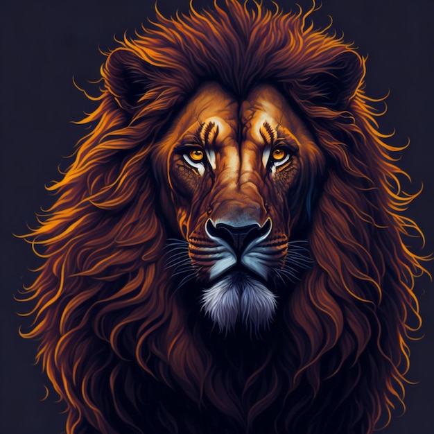 A cabeça de um leão é mostrada com um fundo preto.