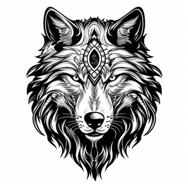 A cabeça de um lobo com um olho e um diamante na frente.