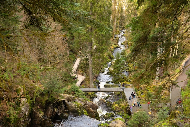 A cachoeira de Triberg, na Floresta Negra, a mais alta da Alemanha, o rio Gutach desce sete degraus.