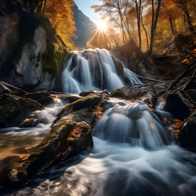 a cachoeira na montanha no outono generativa ai