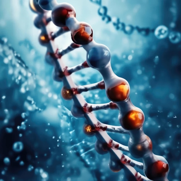 A cadeia de dna é retratada com bolhas multicoloridas ligadas a ela