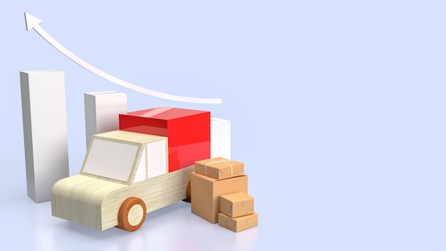 A caixa de papel e o caminhão para o conceito de entrega de renderização 3D