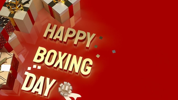 A caixa de presente e o texto dourado Boxing Day para o conceito de compras renderização em 3d