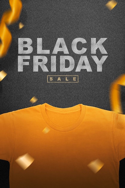 A camisa amarela e o texto de venda da Black Friday