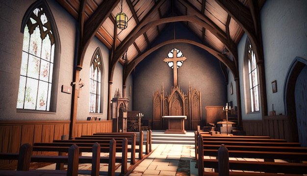 A capela pacífica Uma visão íntima de uma pequena igreja IA generativa