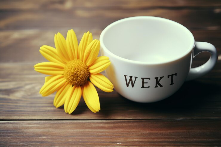 Foto a capricho de quarta-feira abraçando a serenidade do meio da semana com flores amarelas em cima de um café branco