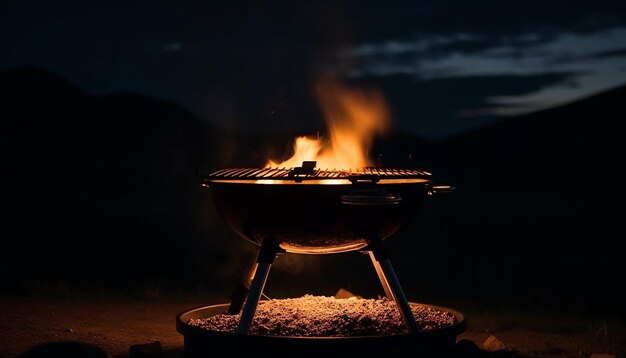 A carne grelhada chia na churrasqueira quente gerada por IA