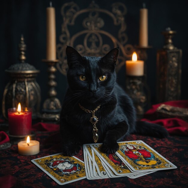 Foto a carta do tarot do diabo com um gato preto