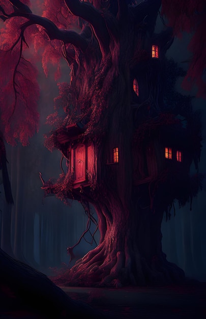 A casa da árvore no escuro