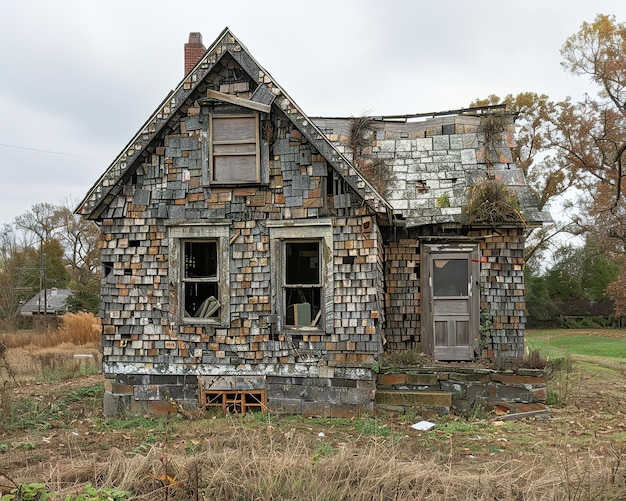 Foto a casa dos pregos, a última posição no meio do desenvolvimento, um símbolo de resistência, a persistência do lar contra a mudança.