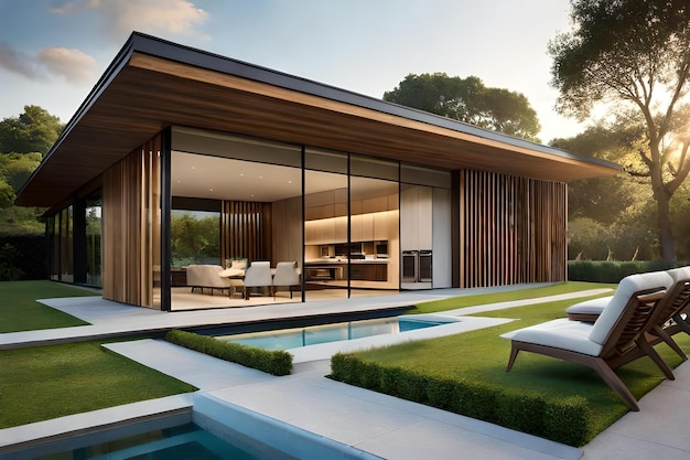 A casa foi projetada para ser construída com piscina e vista para o quintal.