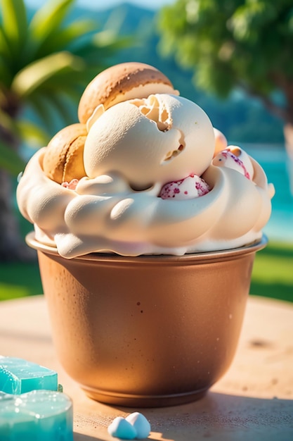 A casquinha de sorvete favorita do verão é deliciosa Sorvete Cremoso Fundo de papel de parede gourmet legal