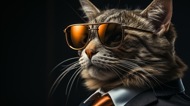 Foto _a_cat_wearing_sunglasses_and_a_suit hd 8k tapete fotografisches bild