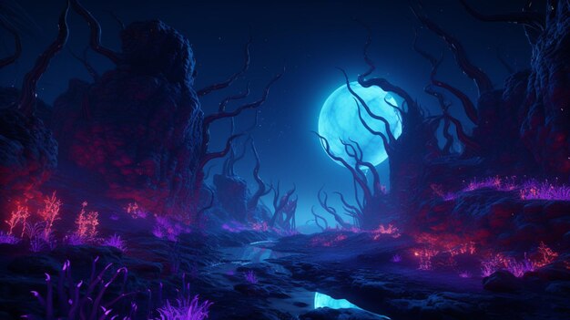 A caverna Neon Abyss RTX é uma arte altamente detalhada e realista gerada por IA