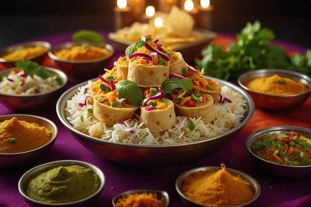 A cena culinária festiva de Papdi Chaat