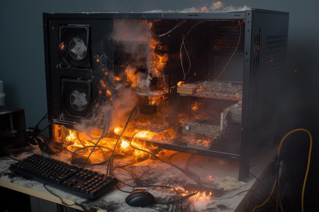 A cena do incêndio se desenrola como um computador pessoal sobrecarregado pelo trabalho intensivo