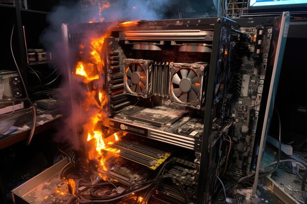 A cena do incêndio se desenrola como um computador pessoal sobrecarregado pelo trabalho intensivo