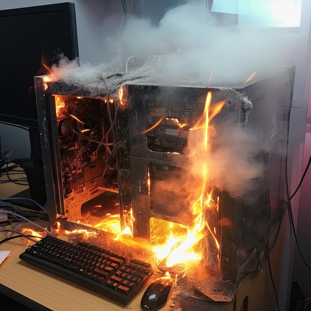 A cena do incêndio se desenrola como um computador pessoal sobrecarregado pelo trabalho intensivo