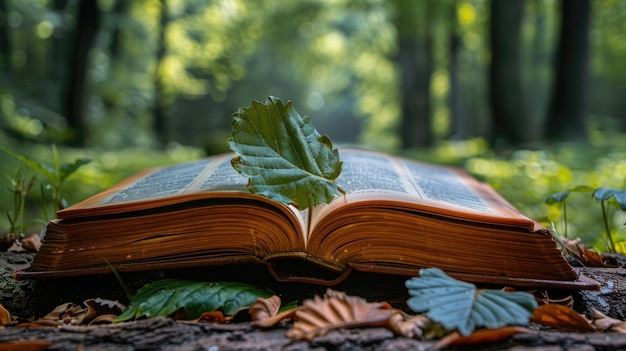 A cena do livro de histórias da Floresta Encantada com folhas de outono