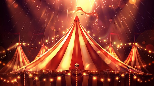 Foto a cena retrata o topo de uma tenda de circo à noite