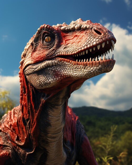 Foto a ceratosaurus dinosaur close up head photo in the jungle generated ai photo