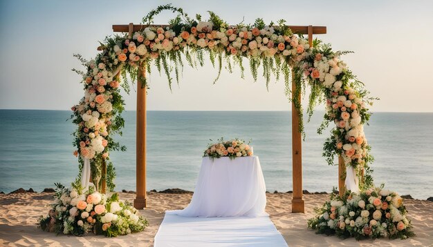 Foto a cerimónia de casamento na praia.